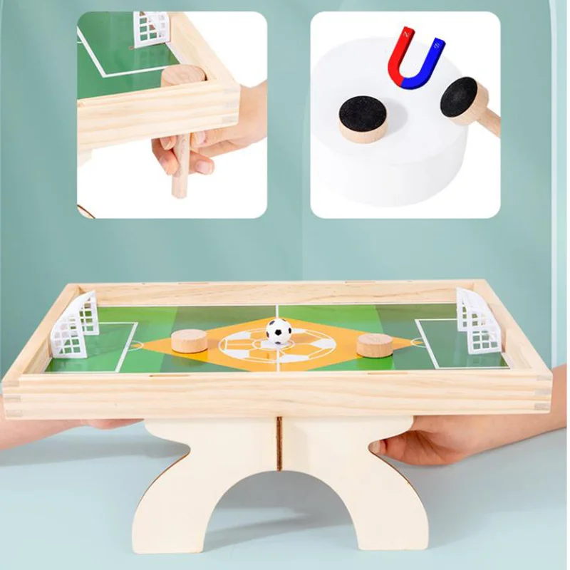 Wooden Children Football Table Games Toys 2 in 1 Flying Chess Soccer Competition Party Board Game Interactive Toy for Kids Adult