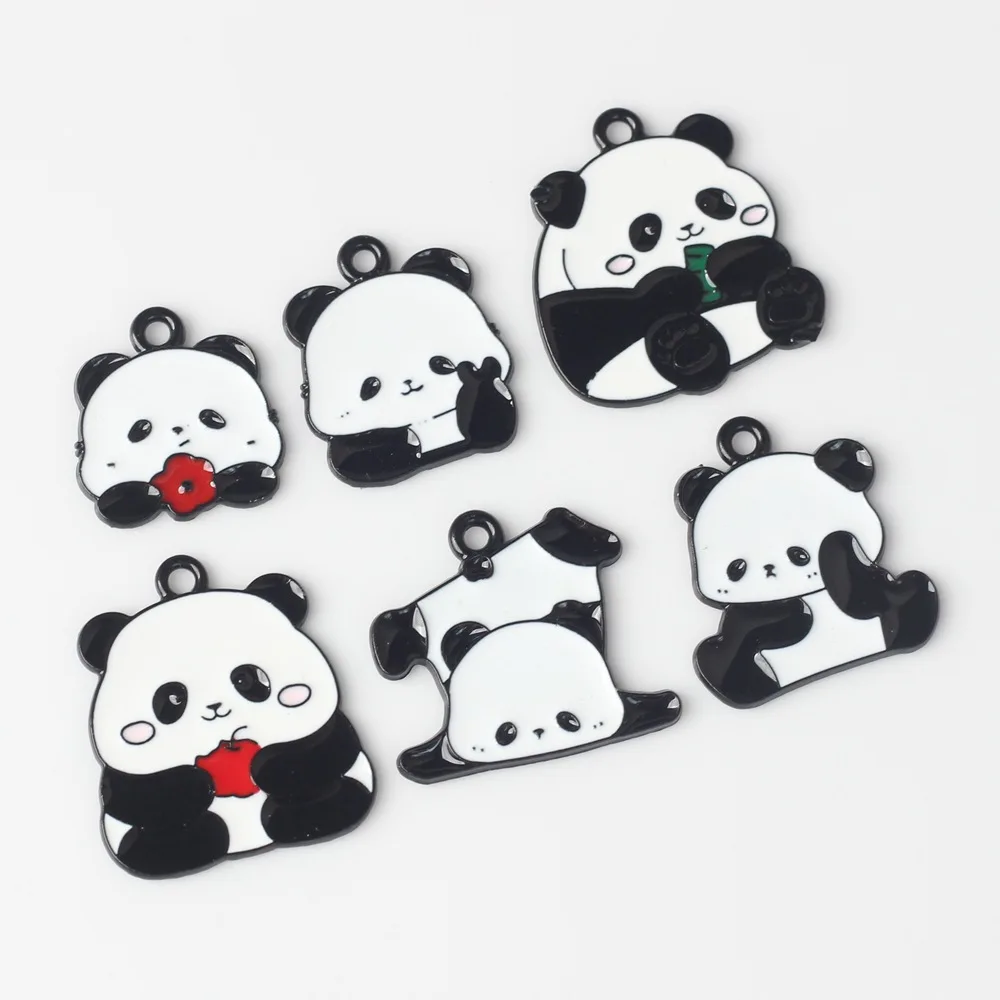 Simples Alloy Drip Oil Panda Pingente, DIY Pulseiras e Colares, Acessórios de Jóias, 10PCs por Pacote