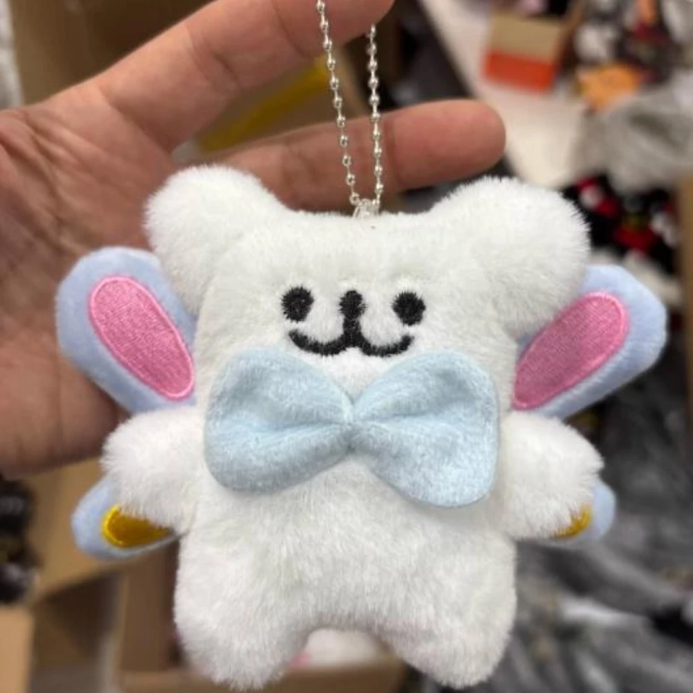 Fashion Couple Bow Puppy Plush Keychain Cute Bag Accessory Dogs Plush Keyring Birthday Gifts Kids Toy Stuffed Animal Keychain