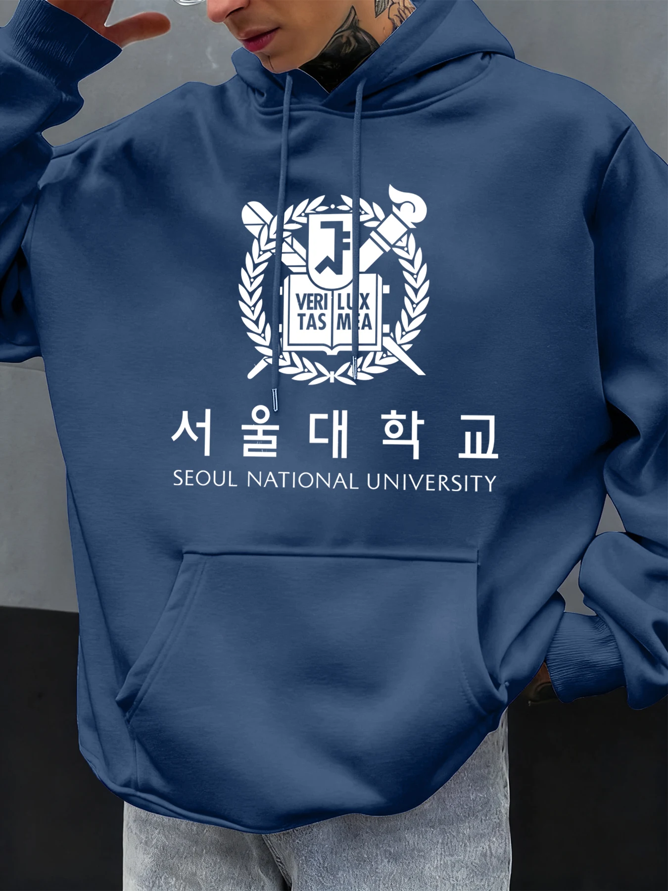 جامعة سيول الوطنية مطبوعة هودي الرجال كبيرة الحجم الصوف هوديس غير رسمية الخريف الهيب هوب ملابس رياضية موضة ملابس الشارع #2