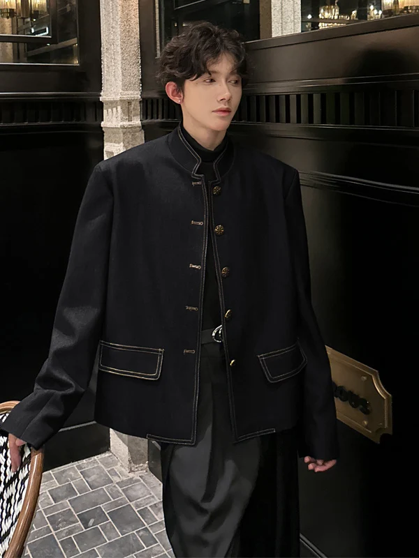 

TANGZ Studio Мужская джинсовая куртка с воротником-стойкой Cool And Haome, корейская полиэфирная ткань, осенне-зимняя верхняя одежда