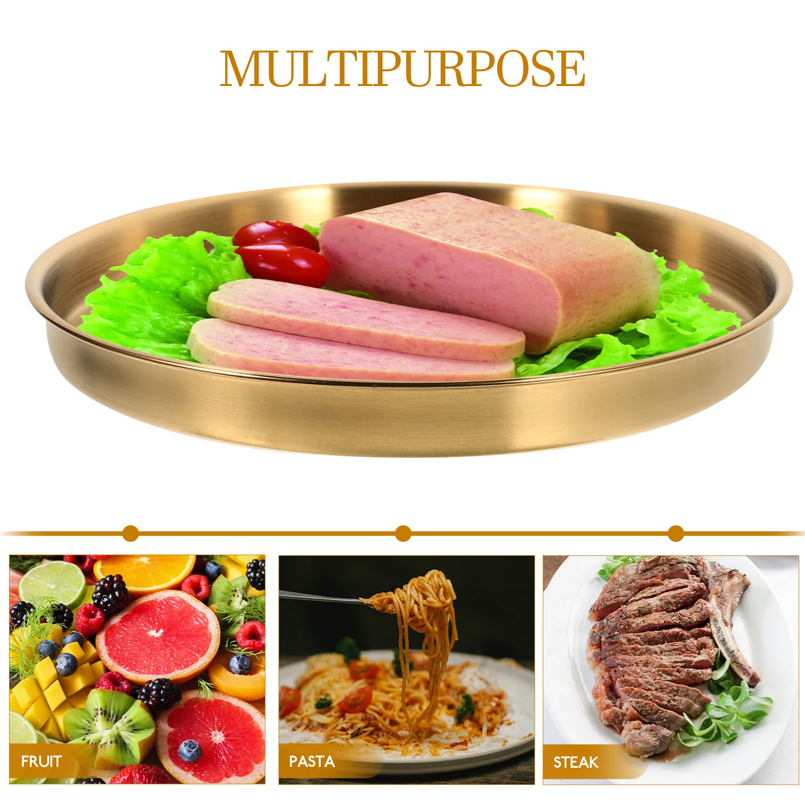 

Stainless Steel Round Serving Platter 22cm Diameter Food Stainless Steel Dish Grade Metal Dinner Plate Kitchen Tray
