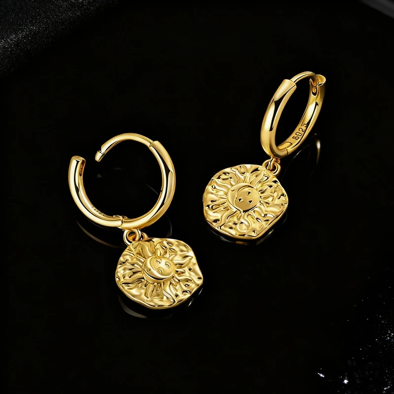 

925 Sterling Silver Earring Gold Sun Eardrop For Woman Anniversary Wedding Jewelry Gifts