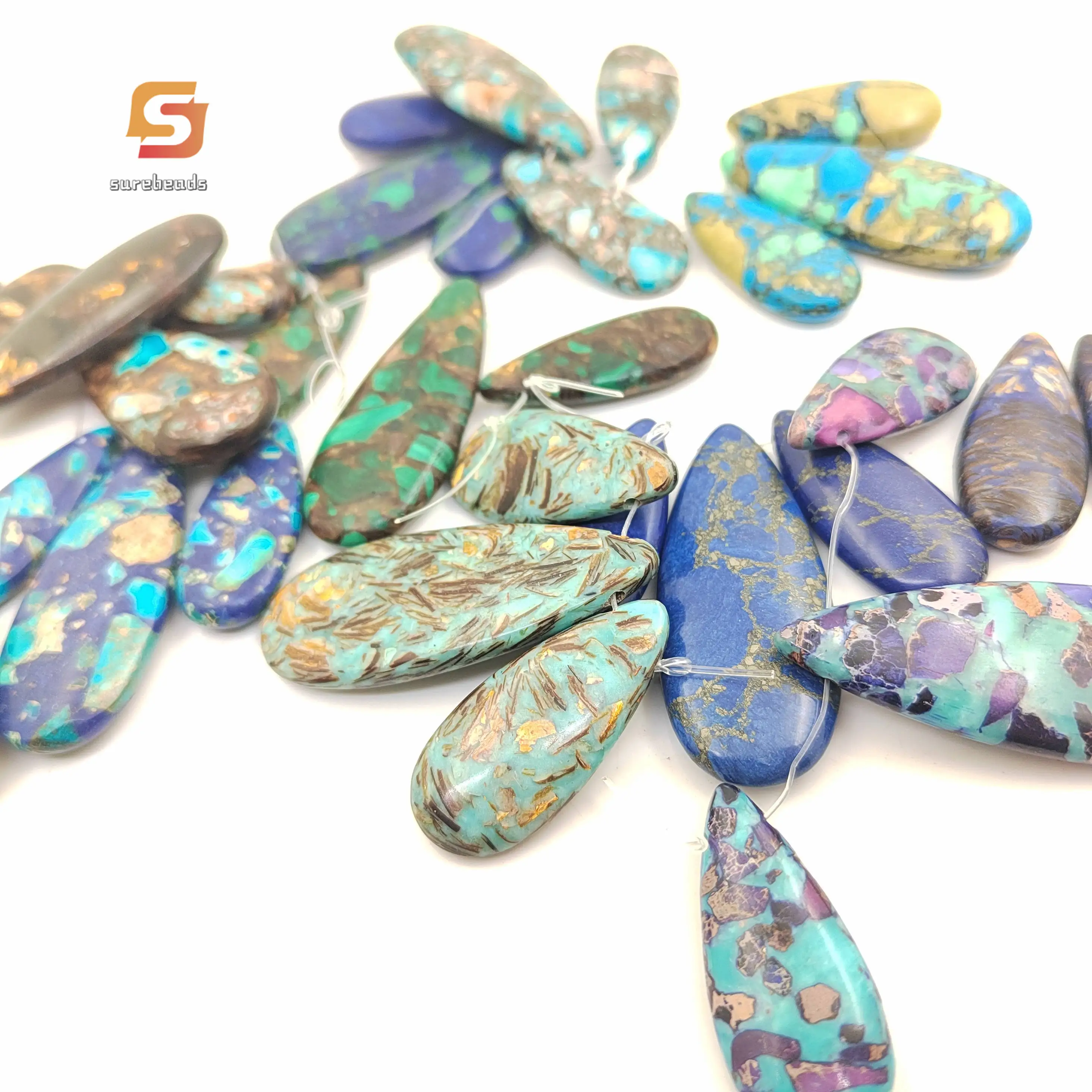 3pcs/set Top Drilled Drop Sea Sediment Graduated Beads,Multicolor Impression Jasper DIY Earring Pendant Necklaces Jewelry Making