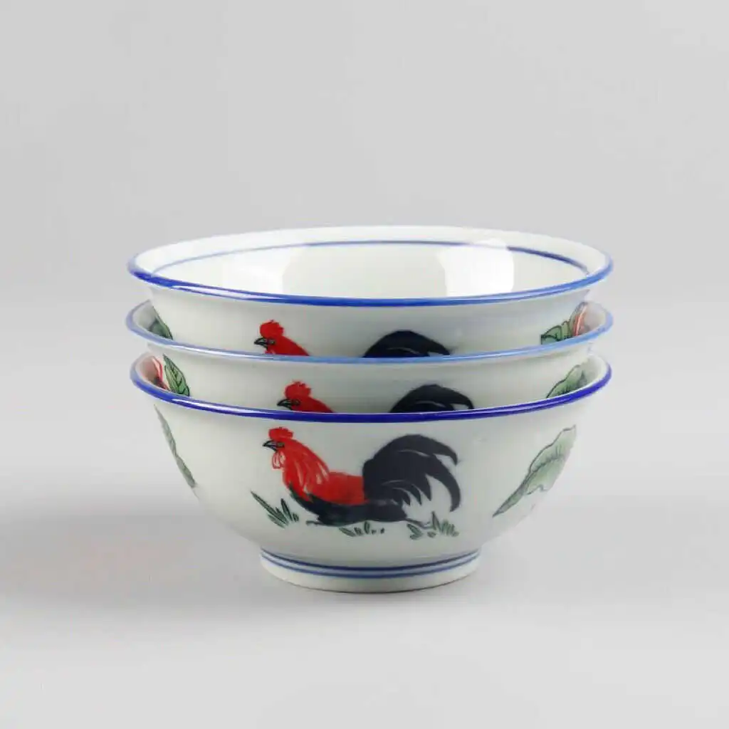 

Retro Cerc Rooster Bowl Set Traditional Chinese Sle Dining Utensils Heat Resistant Fly Use round ape Diware