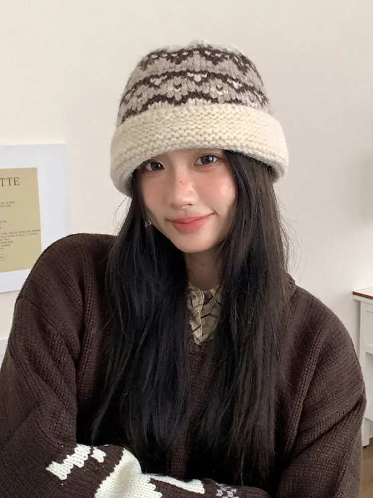 Retro Jacquard Gestrickte Mützen Kappe Für Männer & Frauen Winter Warme Unisex Mit Kapuze Hut Balaclava Caps Outdoor Ski Beanie Kalten hut Motorhaube – Detail 3