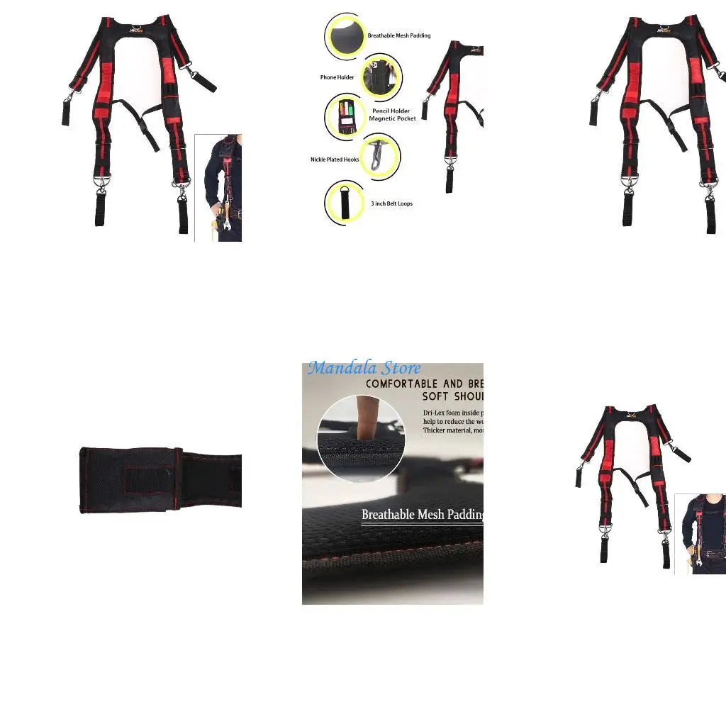 

U2JC Tool Belt Suspenders Heavy Duty Electrician Tool Belts Electrician's Bag with Lumbar Support for Carpenter Electrician