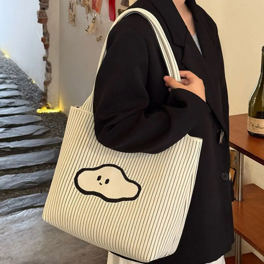 

Retro Large Capacity Shoulder Bag Stripe Korean Style Tote Waterproof Underarm Bag Commute
