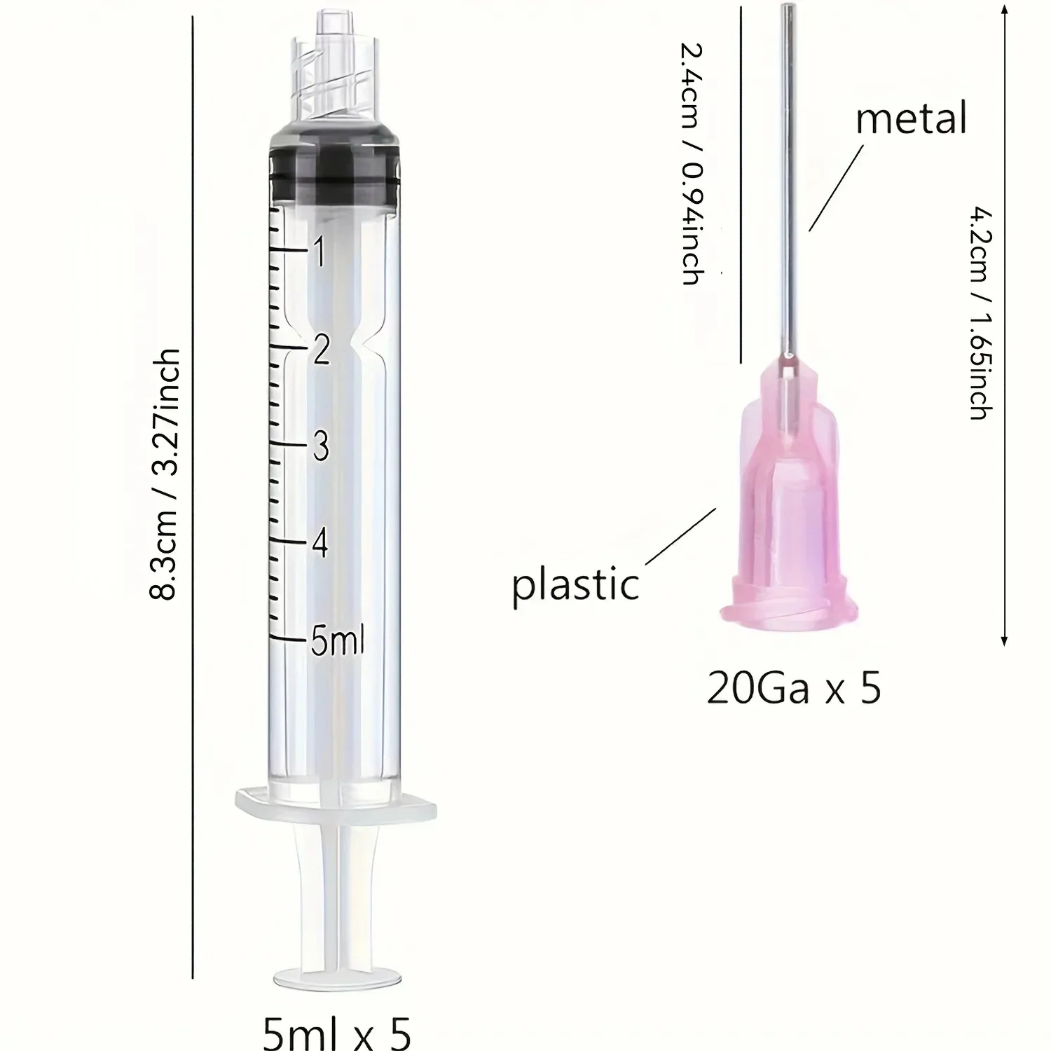 5 Pack 5ML/CC Premium Ink Filling Syringe with Blunt Needle Tip for Fountain Pen