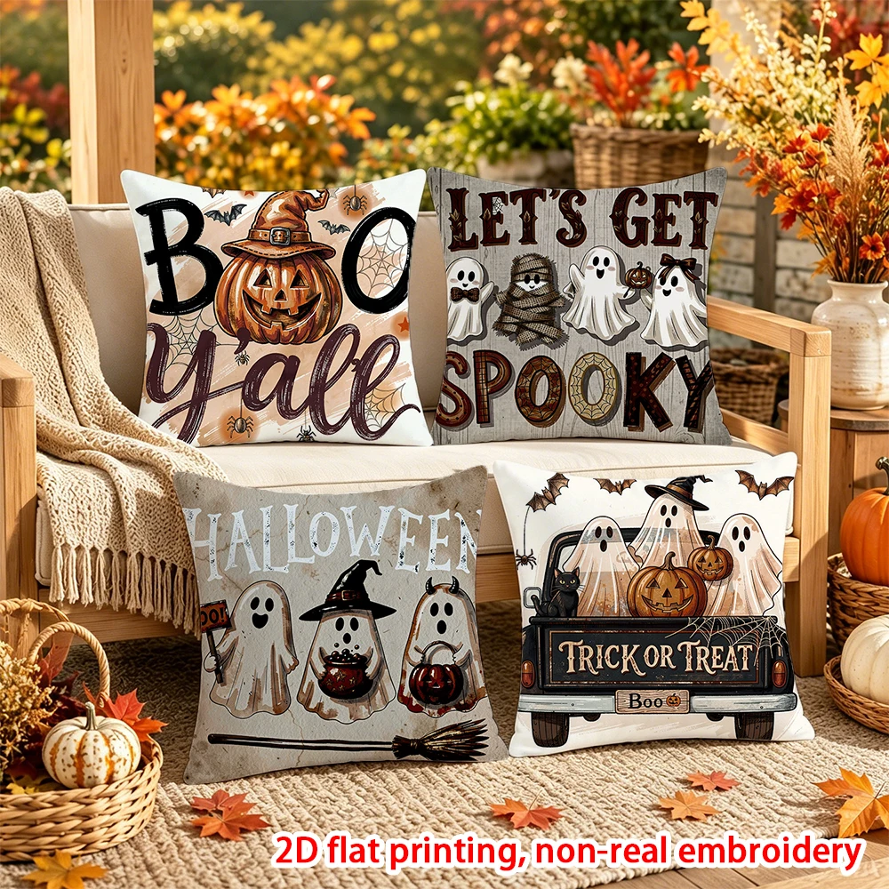 4PCS Fall Pumpkin Throw Pillow Covers, Autumn Harvest Sunflower Maple Leaf Decorative Pillow Cases for Sofa Couch