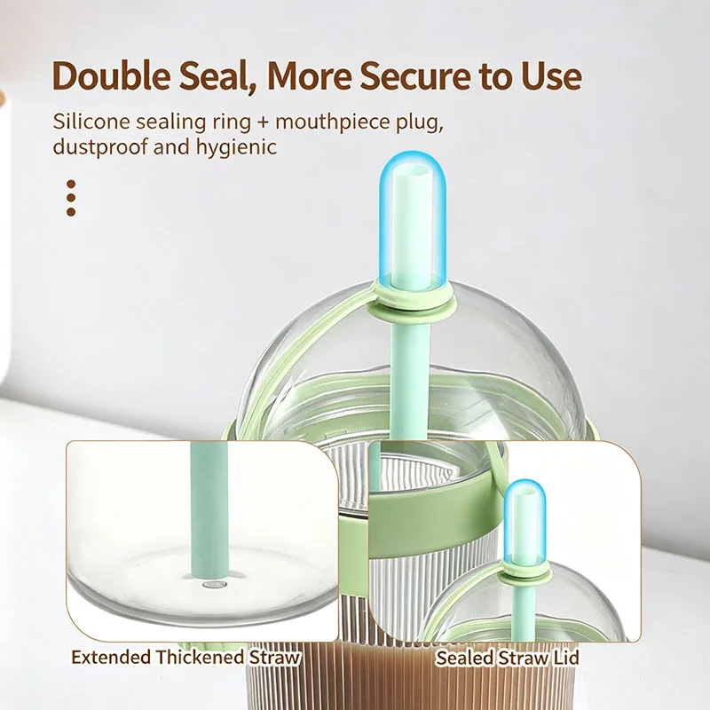 Double Seal Straw Cup With Thick Straw 500ml Wide Mouth Iced Coffee Juice Water Cup Straw Cold Drink Tumbler For Outdoor Travel view 5