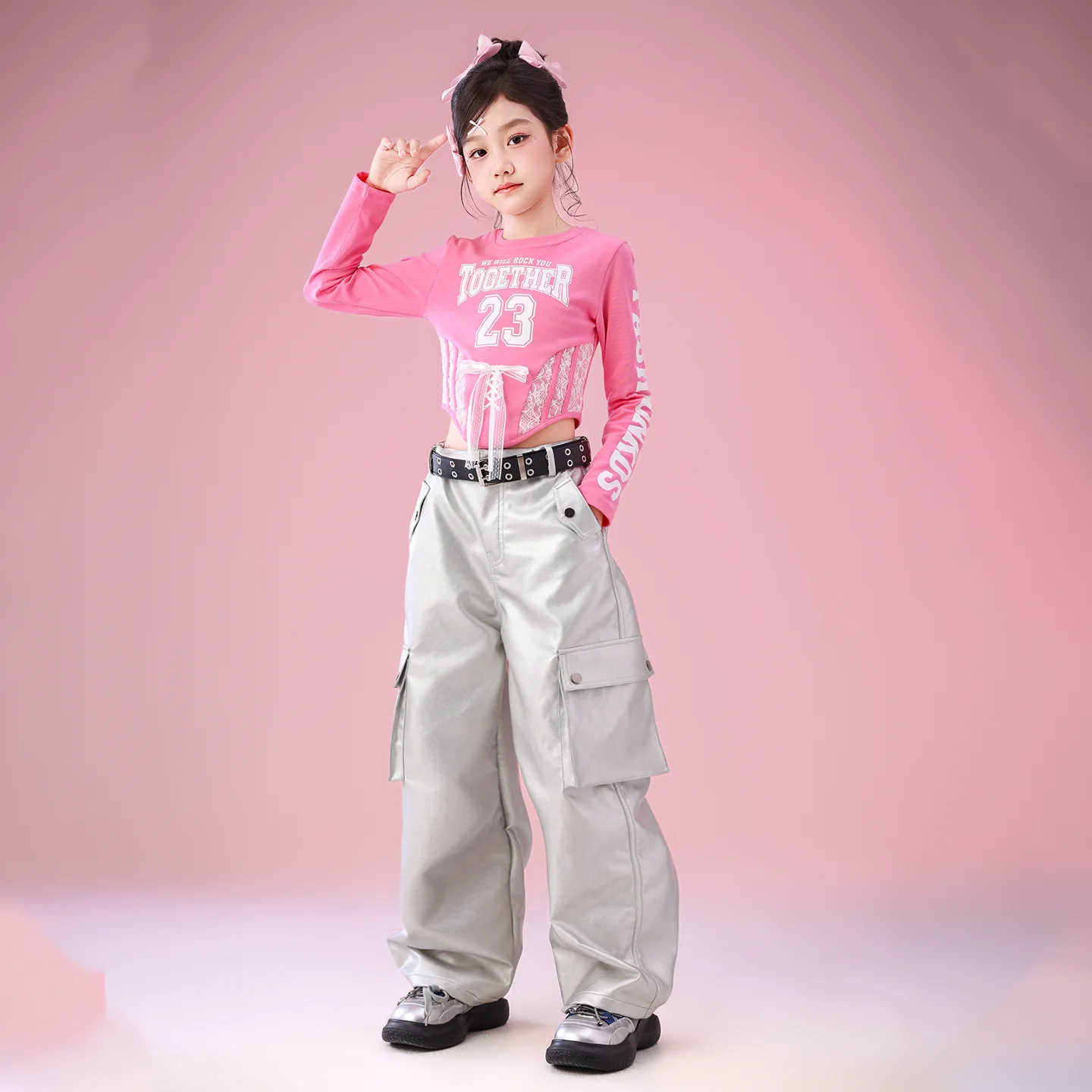

Fashion Kids Stage K-pop Outfit Children'S Ballroom Dance Clothing Girls Jazz Dance Performance Costume Street Wear XS10440