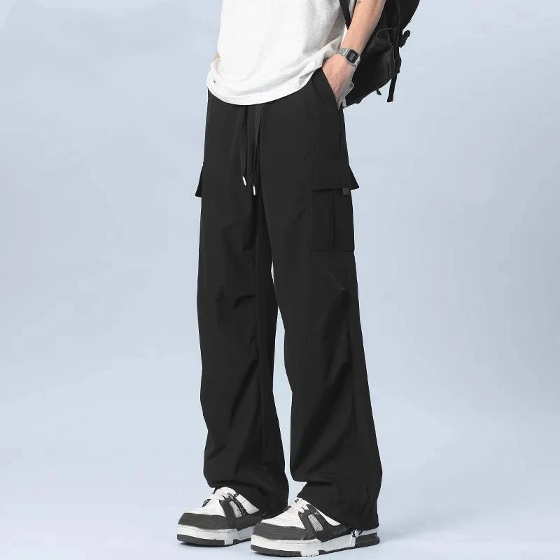 

Men Summer Thin Quick Dry Cargo Pants Loose Wide Leg Casual Paratrooper Trousers Multi Pocket Daily Outfit