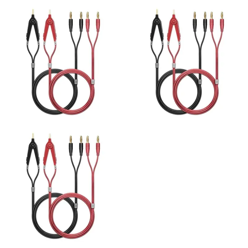 【RECOMENDAR】3X Meter Test Leads Terminal Kelvin Clips Cable Wires To 4Mm Banana Plugs Gold-Plated