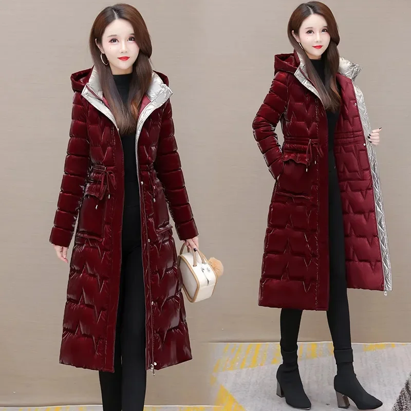 Fantasy Color wash Free glossy Mid length Down Cotton Jacket For Women In 2023 Winter New Fashion Waistband Cotton Jacket P3