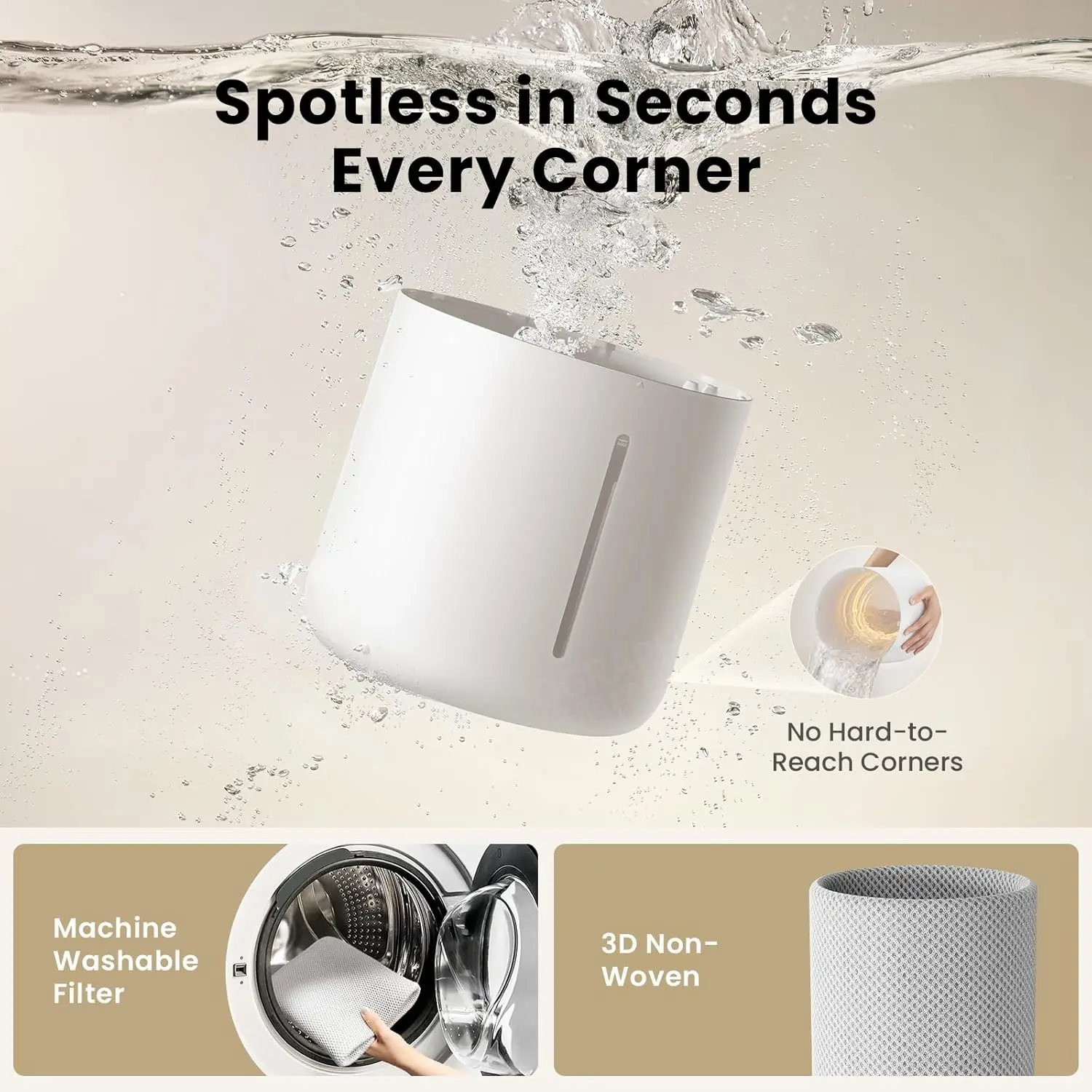 مرطب تبخيري خالي من الضباب لغرفة النوم، 3 لتر بدون غبار أبيض للأفراد الحساسين، التحكم التلقائي في الرطوبة، يعمل مع الصنبور W #4