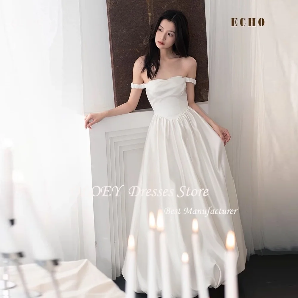 

OLOEY Корейские свадебные платья трапециевидной формы с открытыми плечами, шелковый атлас, элегантные свадебные платья для фотосессии, корсеты на заказ