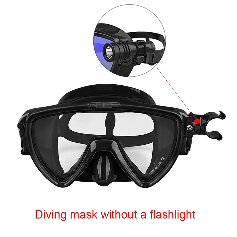 Duikmasker Met Zaklamp Beugel, Vloeibare Siliconen Gezichtsmasker, Gehard Glas, Anti-Fog Snorkel Masker Masker Riem Mount Clip