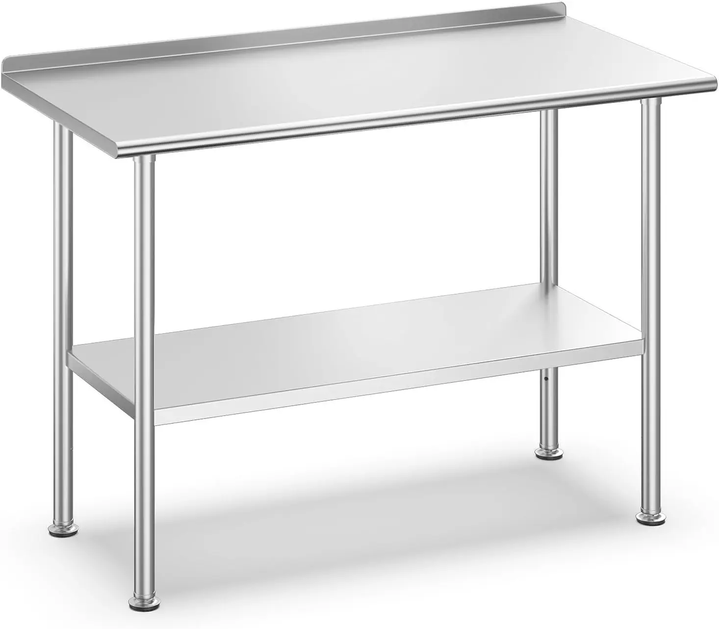 Stainless Steel Food Prep Table Workstation With Backsplash And Storage Undershelf For Kitchen Restaurant Garage Outdoor BBQ, Commercial Grade Heavy Duty Metal Island Organizer Table, Silver