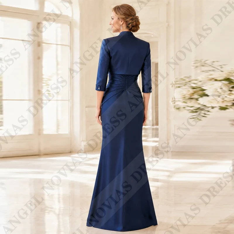Customized Mermaid Blue Mother of the Bride Dresses with Jacket Wedding Party Dresses Vestidos Para Casamento Mãe Da Noiva
