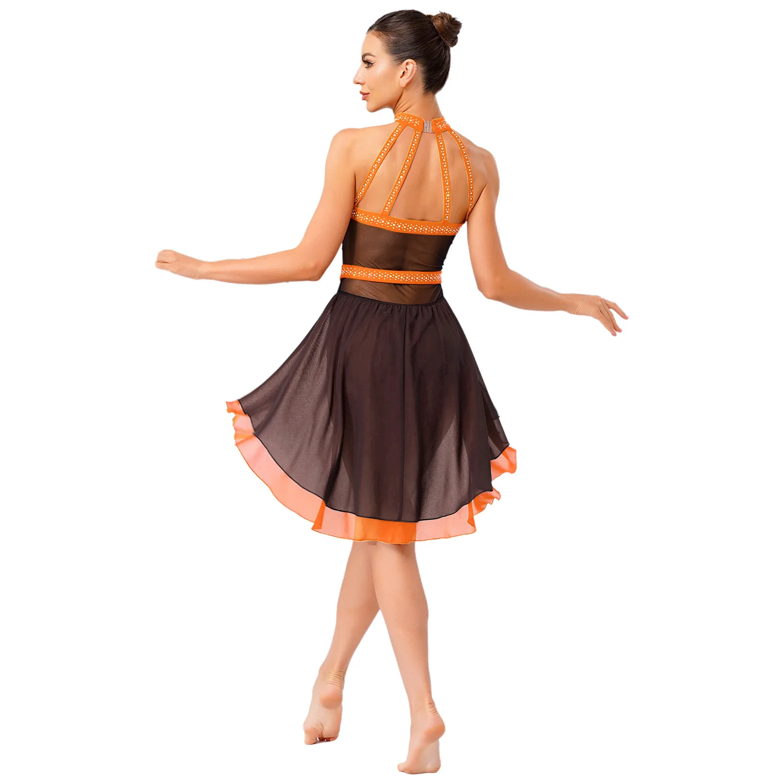 Womens Rhythmic Gymnastics Jersey Ballet Lyrical Latin Dance Performance Costume Rhinestone Leotard Waltz Tango Ballet Dresses