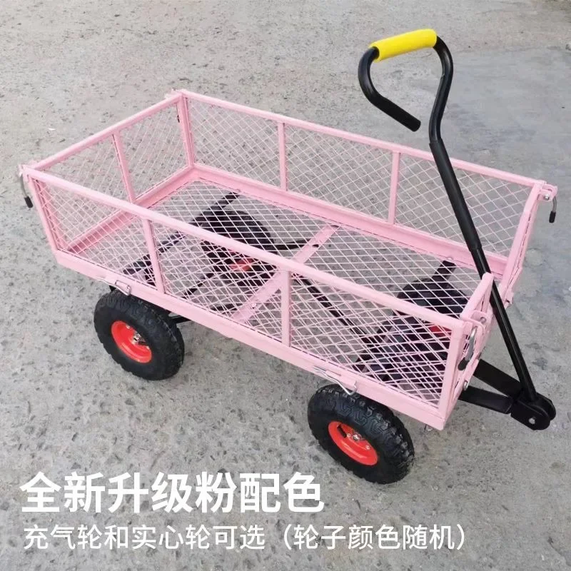 Four-wheeled flat hand trailer night market selling flowers stall cart trolley outdoor stall foldable mobile car