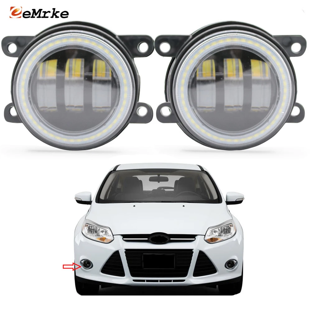 LED Car Fog Lights Angel Eyes for Ford Focus 3 2011 2012 2013 2014 with Clear Lens PTF DRL Halo or Add Fog Lampshade Cover