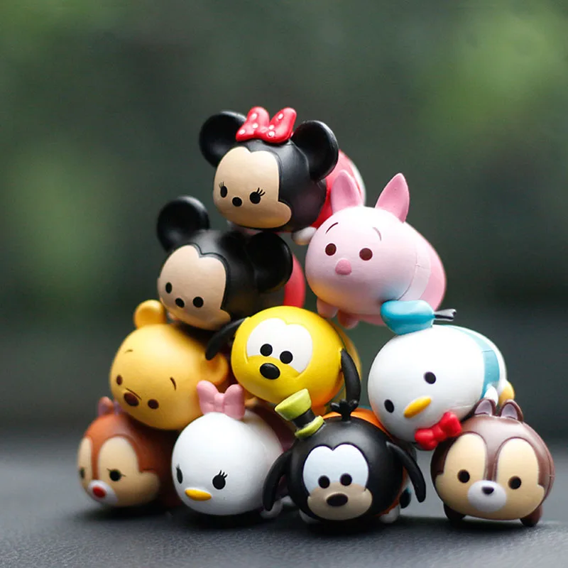 10Pcs Kawaii Disney Cute Mickey Minnie Mouse Donald Duck Stitch Dumbo Tsum Pile Up Toy Story Stackable Dolls Toys Gifts for Kids