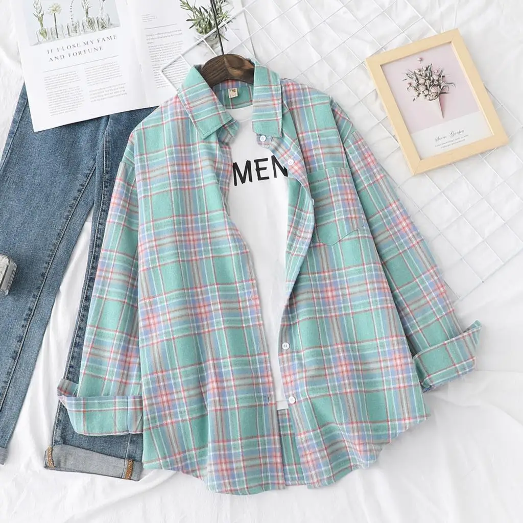 Brand Casual Women's Flannel Plaid Shirt 2023 Autumn New Boutique Ladies Loose Blouse and Tops Female Long Sleeve Shirts Clothes