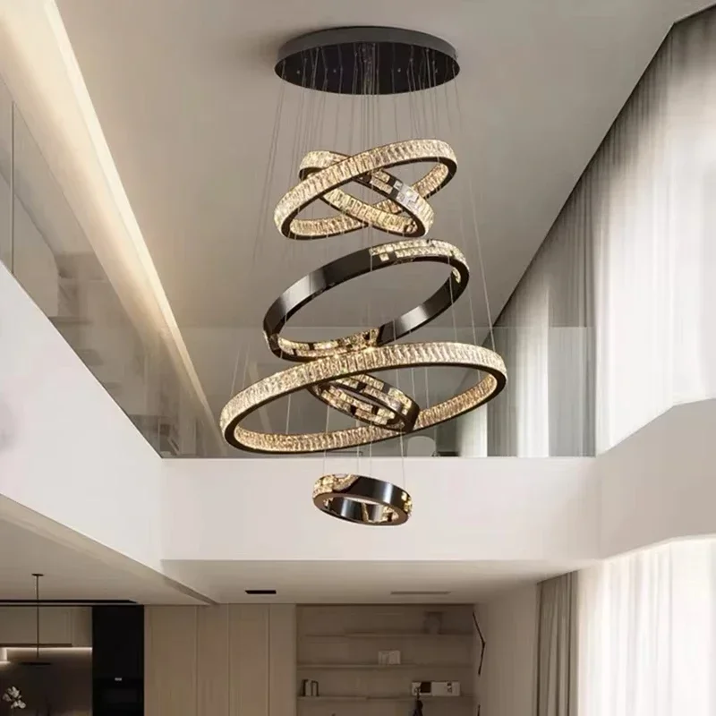 

Crystal Led Ring Pendant Lights Modern Chandelier Ceiling Lamps Living Dining Room Decoration Lustre Hanging Fixtures Luminaire