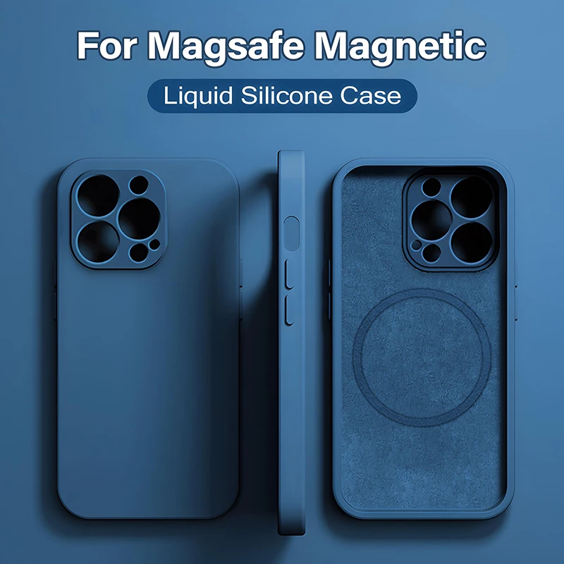 Funda magnética original Magsafe para iPhone 15 14 13 12 11 Pro Max Mini X XR XS 8 Plus Silicona líquida carga inalámbrica