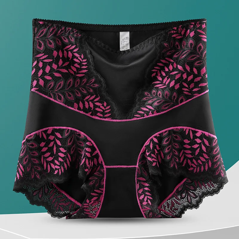 

Women High Waist Panties Ice Silk Lace Sexy Breathable Briefs Underwear Luxury Satin Seamless Butt Up Female Underpants Lingerie