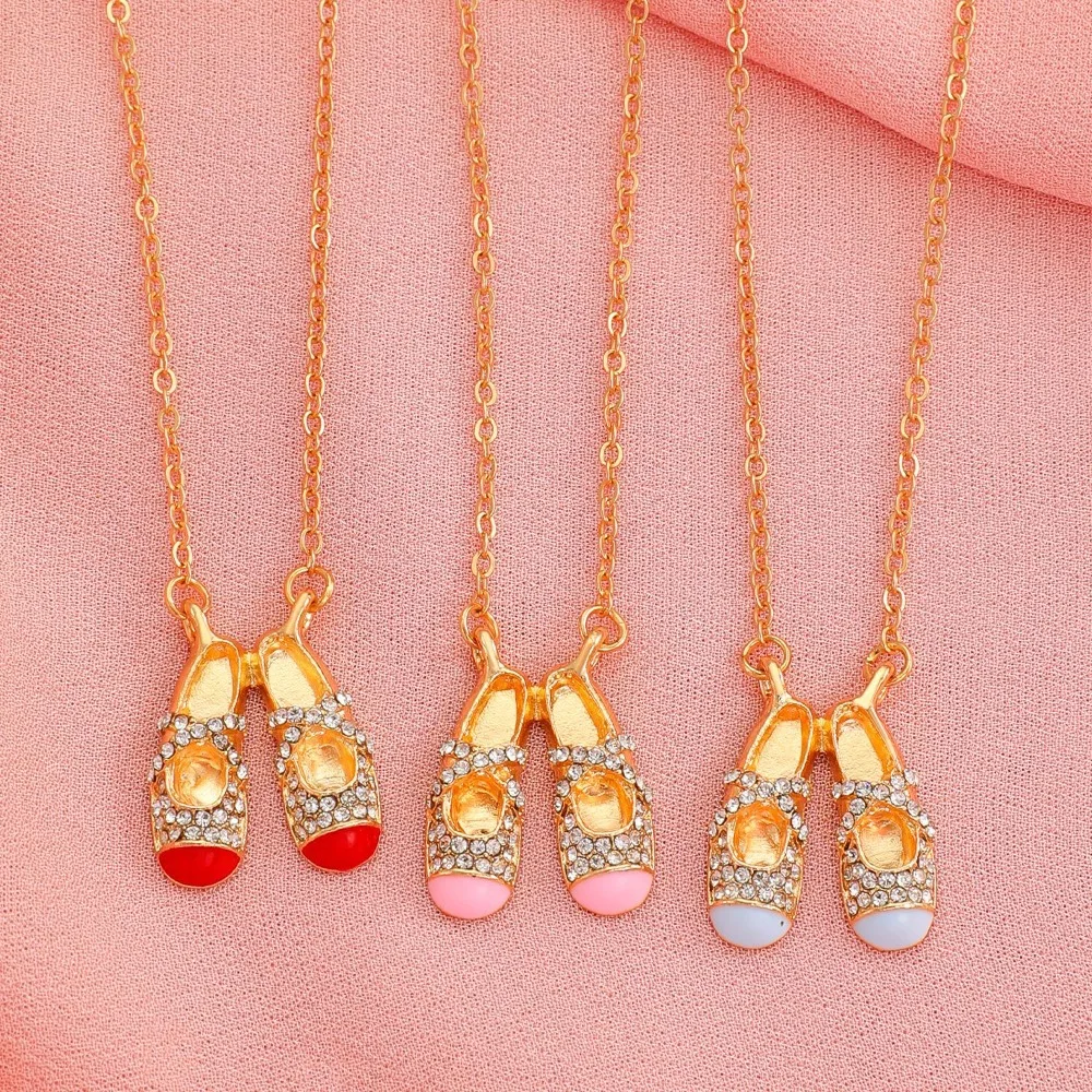 Exquisite Temperament Dopamine Colorful Shiny Rhinestone Mini Ballet Shoes Pendant Necklace for Women Ballet Dancer Jewelry Gift view 3