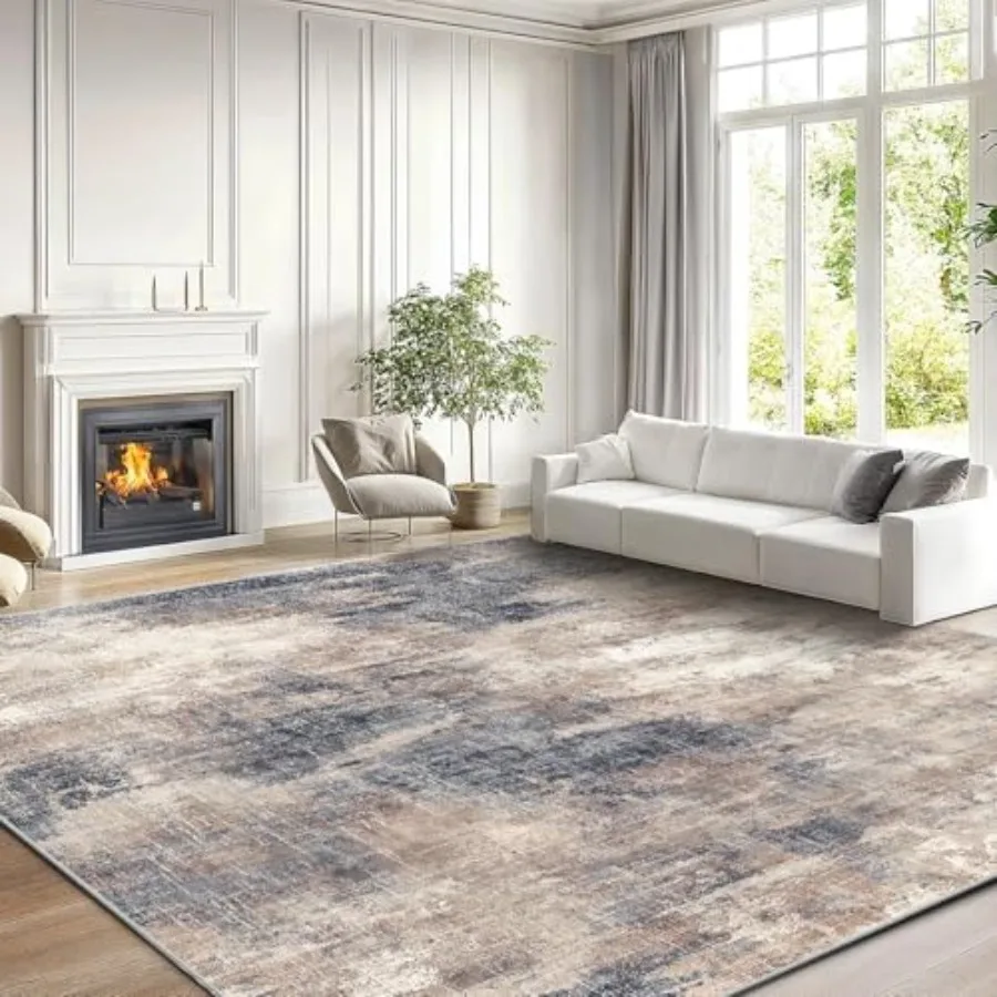 

8x10 Area Rugs for Living Room: Brown Modern Abstract Rug with Non-Slip Backing, Low Pile, Washable, for Bedroom, Dining Room,