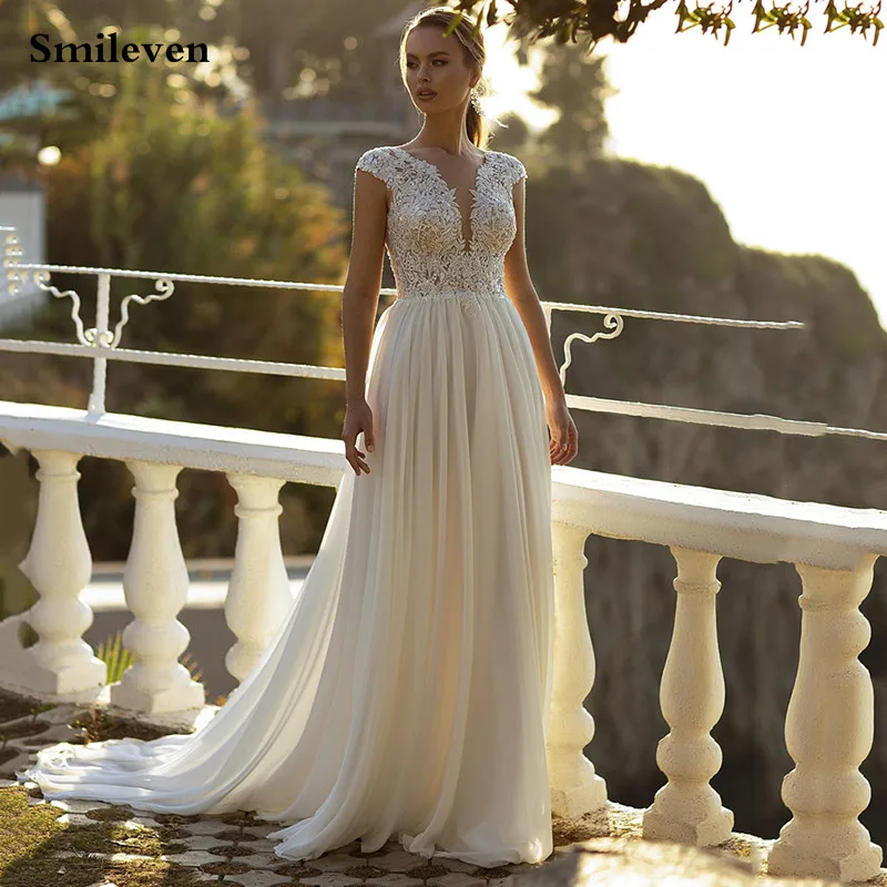 

Smileven Boho Wedding Dress A Line Cap Sleeve Top Lace Bride Dresses Vitage Appliques Wedding Gown Vestido de novia 2023