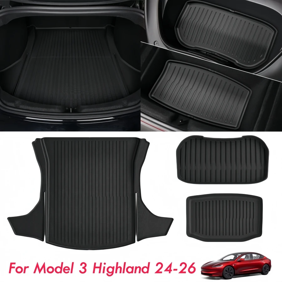 TPE Rear Cargo Liner & Frunk Mat for Tesla Model 3 Highland 2024-2026 2027 2nd Row Seatback Protector Cushion Model 3 Protection