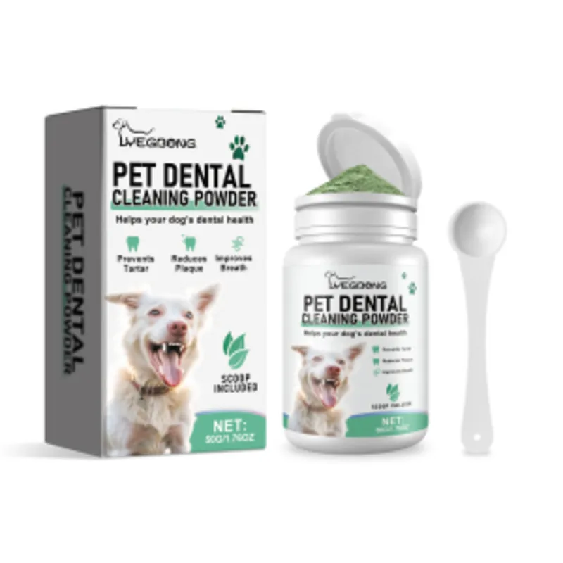Polvo de limpieza de dientes de perro, bicarbonato de sodio, sorbitol, almidón de trigo, fórmula suave, aliento fresco, cuidado de la salud bucal