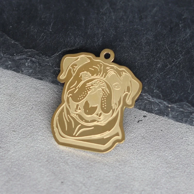 2pcs No Fade Real Gold Plated Cute Bulldog Stainless Steel Pendant Charms for Jewelry Making Necklace Kids Gifts DIY Accessories