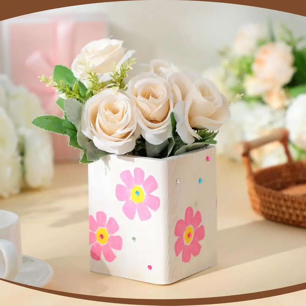 Multi-functional Wooden Pen Holder DIY Painting Round/Hexagonal/Square Makeup Brush Holder Pen Container Gift