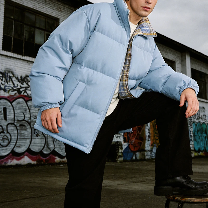 

Outdoor Casual Mens Zip-up Down Jackets Winter Warm Thick Loose Coats Men 2026 Spring Stylish Plaid Turn-down Collar Jacket Coat