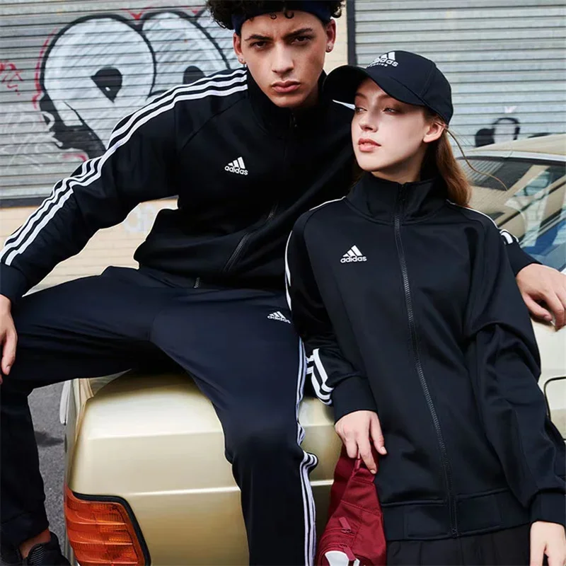 

Мужские и женские спортивные куртки Adidas, вышитый логотип, простота, базовый и обычный стиль, модные пальто, черные