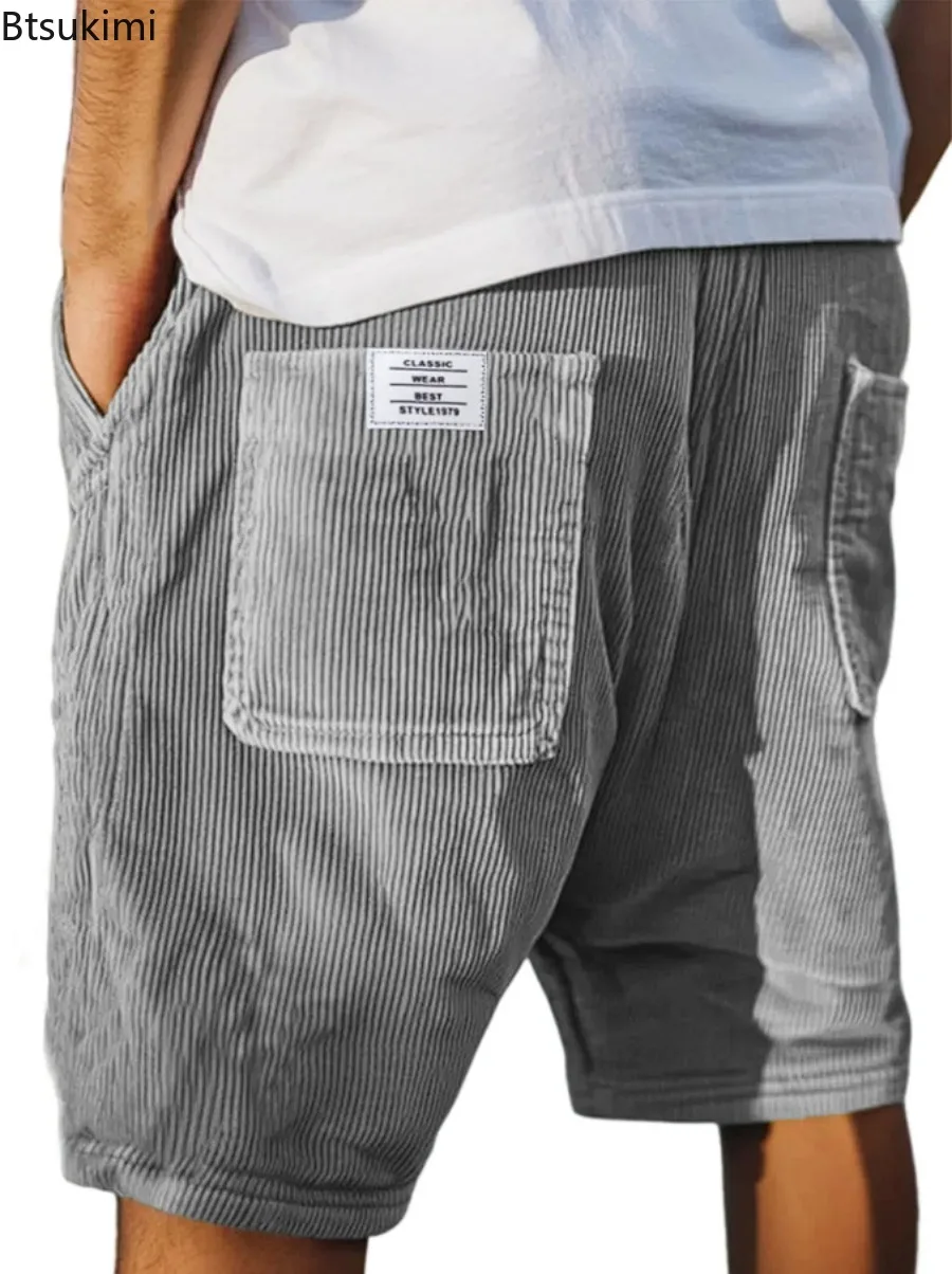 Summer New Men's Corduroy Shorts Vintage American Style Multiple Pockets Casual Pants Fashion Straight Leg Sports Shorts for Men