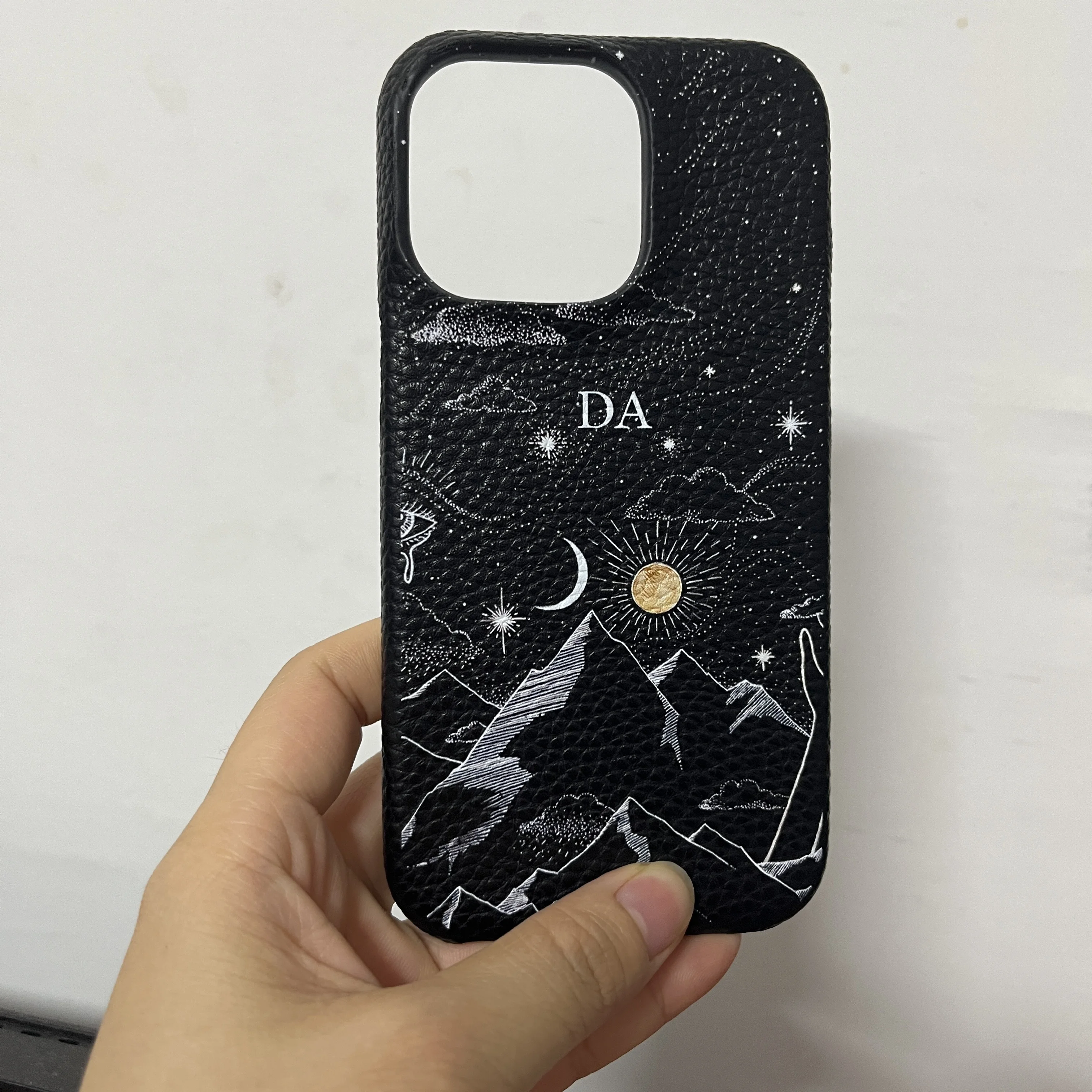 Nome personalizado iniciais pu seixo couro estrelas palma casos para iphone 11 12 14 13 16 pro max xr 14 15 plus capas duras de luxo