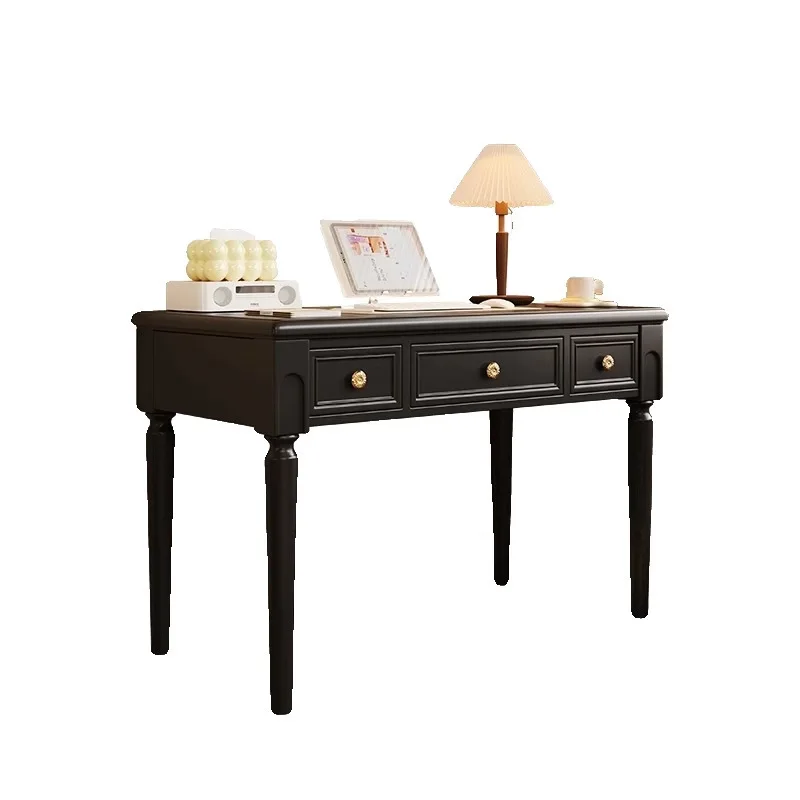 

Черный письменный стол из массива дерева в американском, европейском, французском ретро-стиле для дома, кабинета, спальни, небольшой квартиры, компьютерный стол, письменный стол для письма.