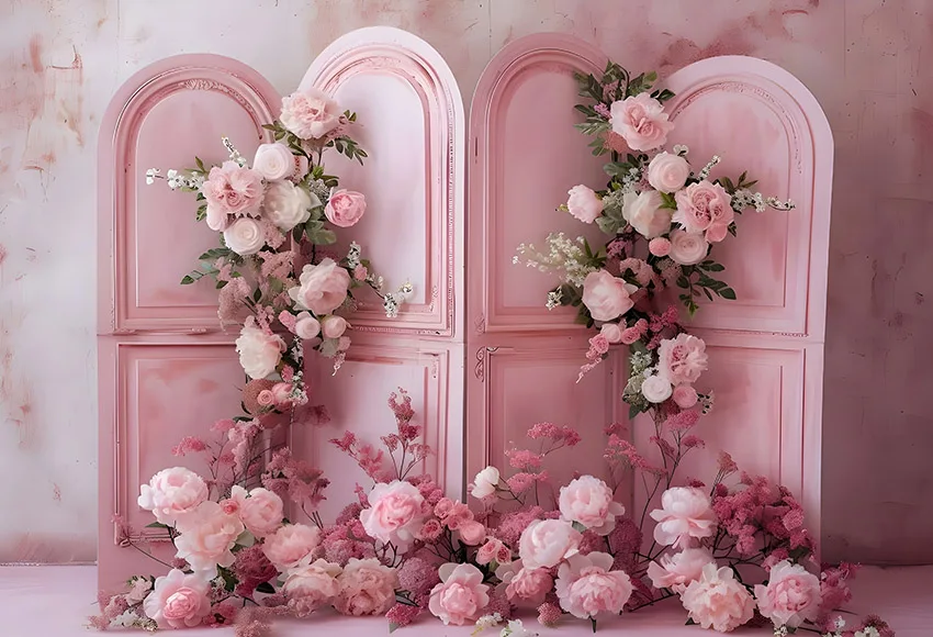 Mehofond 핑크 꽃 벽 웨딩 배경, 임신 초상화 꽃 아치 장면 장식 배경 사진 스튜디오