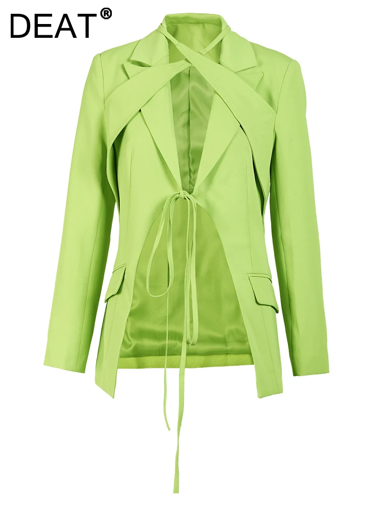 DEAT-Chaqueta con muescas y bolsillos para mujer, de retales traje verde, a la moda, para otoño, CP1984, 2024