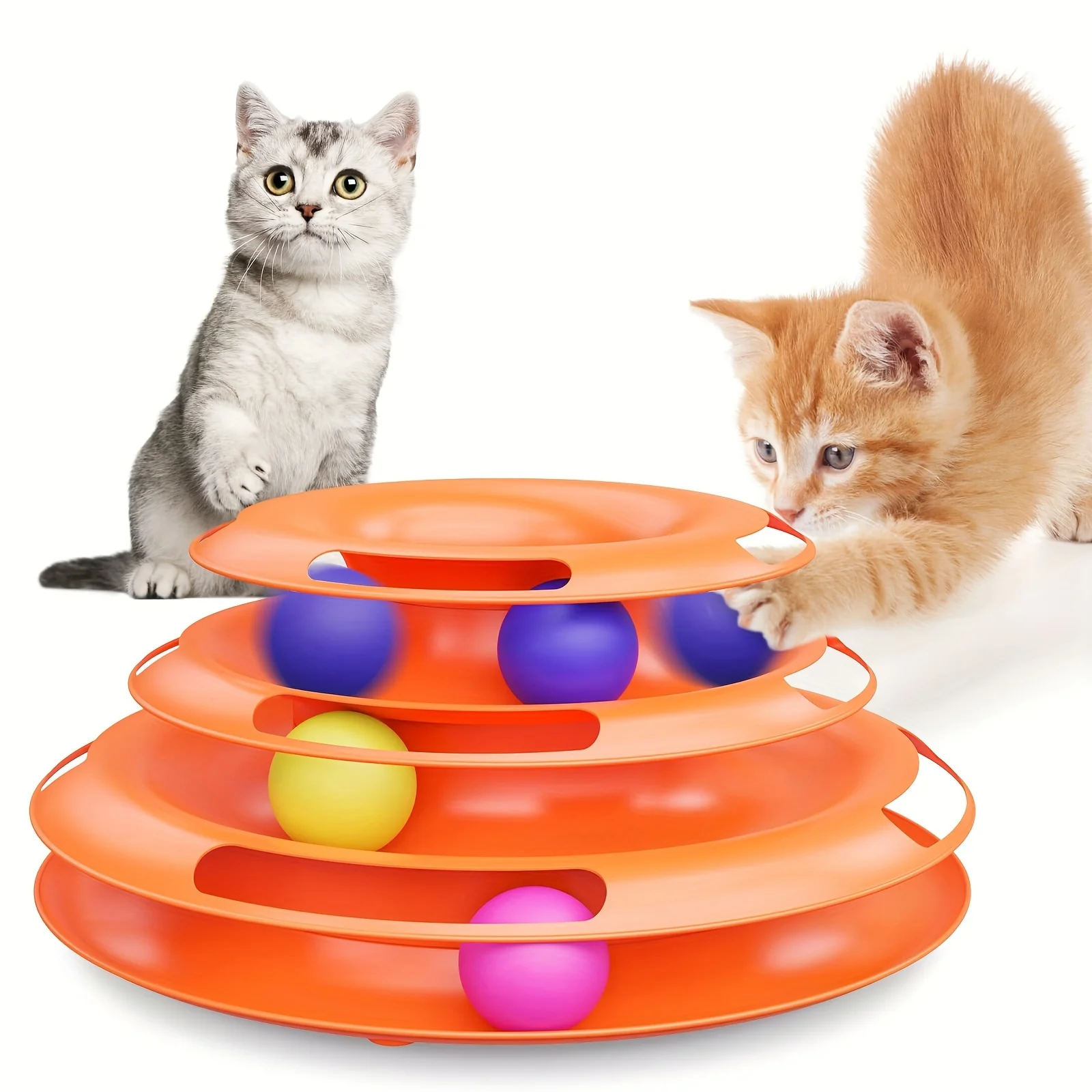 3 Layer Interactive Cat Toy Tower with Colorful Balls Mental Physical Exerciser, Fun Puzzle Game for Active Cats