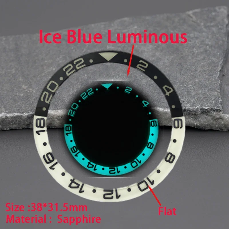 38*31.5mm Watch Flat Sapphire Bezel Insert With Green Luminous Watch Accessories SKX007 SKX009 SRPD Turtle 6105 6309 SRPE Tuna