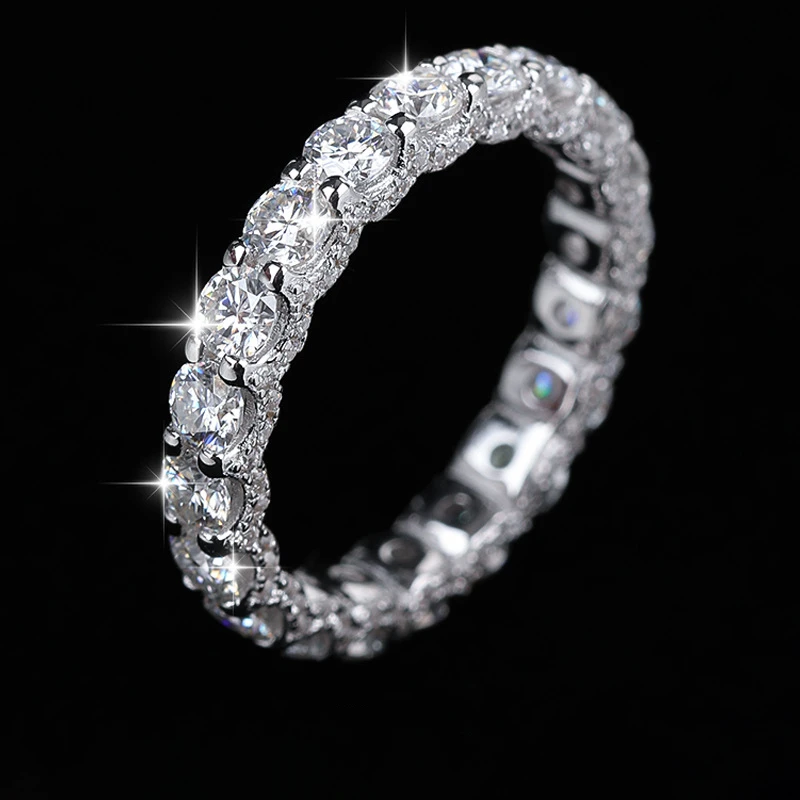 D color 3mm VVS Lab Moissanite 18K Gold Plated S925 Sterling Silver Women's Ring Cuban Wedding Band Tennis