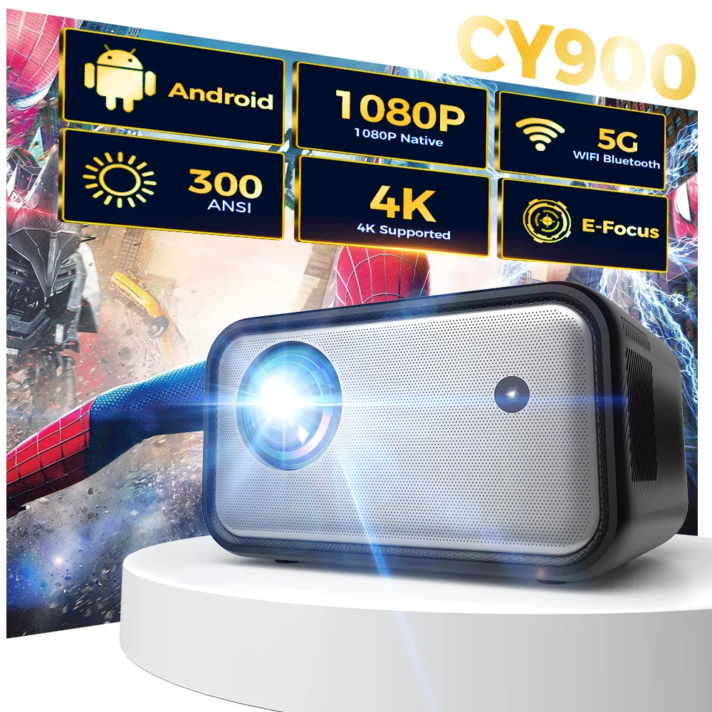 ISINBOX Video Projector Android 4K 1080P Native 1920*1080P WIFI6 Electronic Focus BT5.0 Portable Home Projetor CY900 HDMI